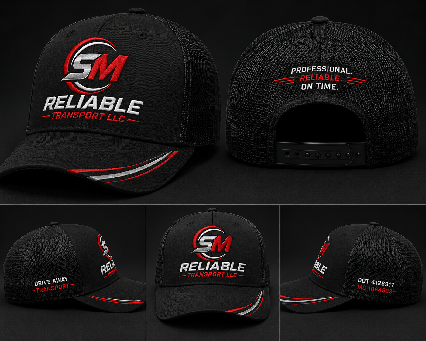SM Reliable Transport branded cap showing the company logo and colors